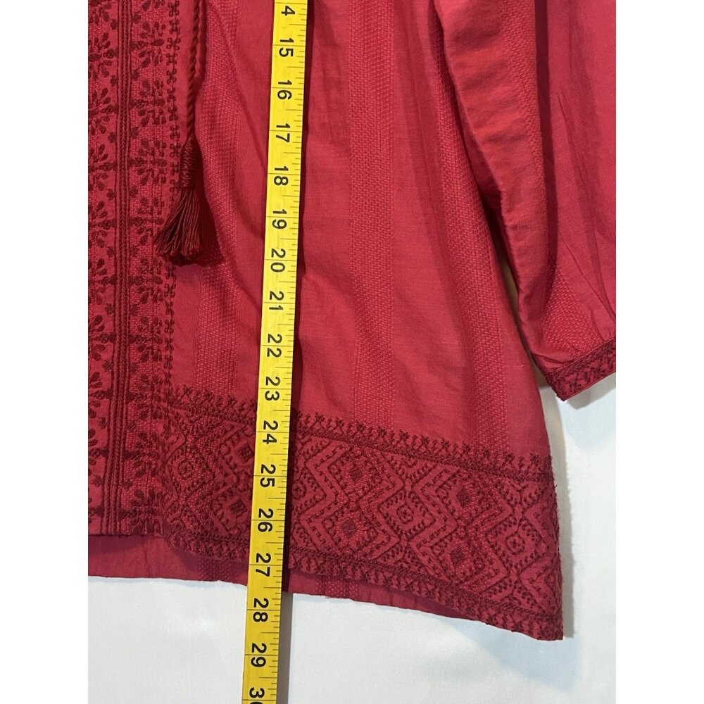 Madewell Women’s Medium Top Camellia Boho Embroidered Oversized Red Tunic Cotton - Picture 6 of 13